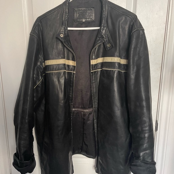 Oversized vintage leather jacket with racing stripe - Picture 1 of 4